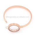 Venda quente 30mm Rose Gold Crystal Bangle, aço inoxidável 316l encantos flutuantes pulseiras de vidro medalhões vivos